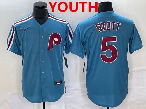 Youth Philadelphia Phillies #5 Bryson Stott Blue Cool Base Stitched Jersey