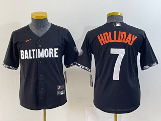 Youth Baltimore Orioles #7 Jackson Holliday Black 2023 City Connect Cool Base Stitched Jersey