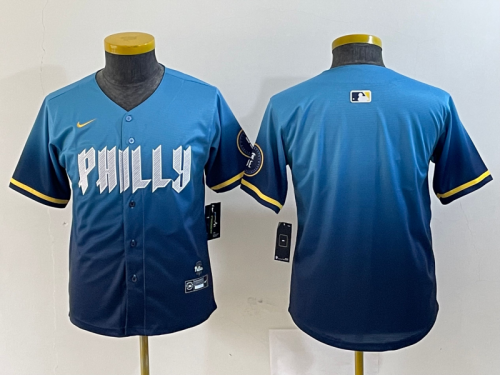 Youth Philadelphia Phillies Blank Blue 2024 City Cool Base Stitched Jersey