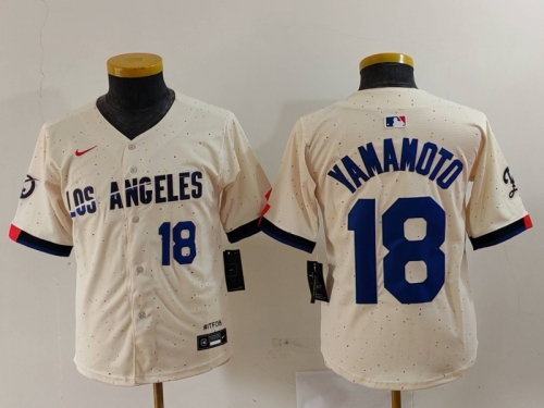 Youth Los Angeles Dodgers #18 Yoshinobu Yamamoto Number Cream 2024 City Connect Limited Stitched Jerseys