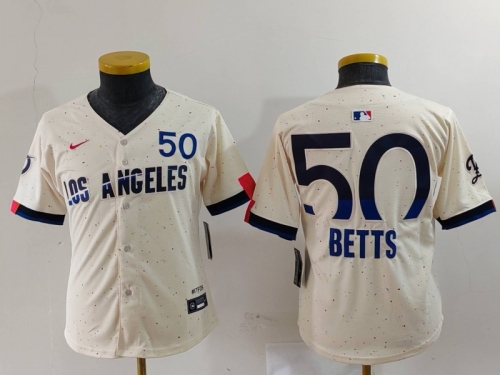 Youth Los Angeles Dodgers #50 Mookie Betts Cream 2024 City Connect Limited Jersey