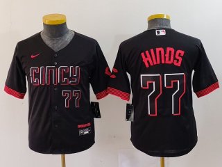 Youth Cincinnati Reds #77 Rece Hinds Number Black 2023 City Connect Cool Base Stitched Jersey