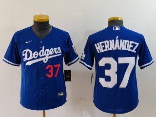 Youth Los Angeles Dodgers #37 Teoscar Hernandez Number Blue Cool Base Stitched Jersey