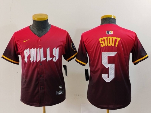 Youth Philadelphia Phillies #5 Bryson Stott Red 2024 City Connect Limited Jersey