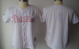 Women's Philadelphia Phillies Customized White With Pink Pinstripe Jersey