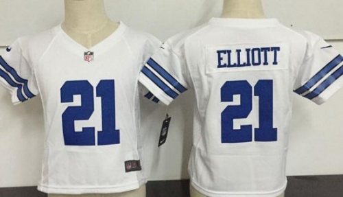 Toddler Dallas Cowboys #21 Ezekiel Elliott White Road Stitched NFL Nike Game Jersey