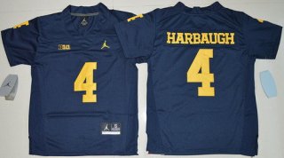 Youth Michigan Wolverines #4 Jim Harbaugh Navy Blue Stitched NCAA Brand Jordan College Football Jersey