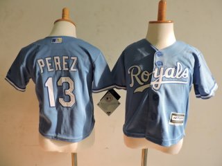 Toddler Kansas City Royals #13 Salvador Perez Light Blue MLB Majestic Baseball Jersey