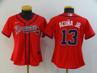 Women's Atlanta Braves #13 Ronald Acuna Jr. Red Stitched MLB Cool Base Nike Jersey