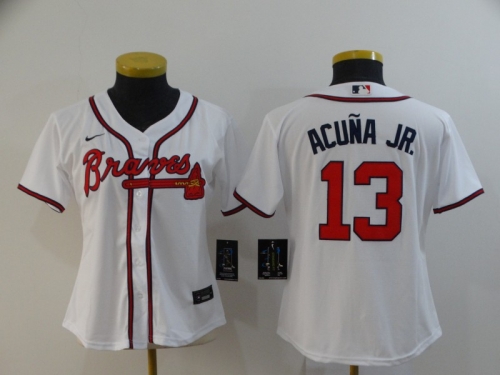 Women's Atlanta Braves #13 Ronald Acuna Jr. White Stitched MLB Cool Base Nike Jersey