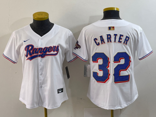 Women's Texas Rangers #32 Evan Carter White 2024 Gold Collection Limited Cool Base Jersey