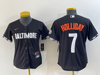 Women's Baltimore Orioles #7 Jackson Holliday Black 2023 City Connect Cool Base Stitched Jersey