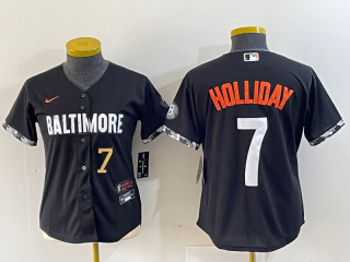 Women's Baltimore Orioles #7 Jackson Holliday Number Black 2023 City Connect Cool Base Stitched Jersey