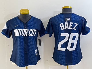 Women's Detroit Tigers #28 Javier Baez 2024 Navy City Connect Cool Base Limited Stitched Jersey