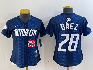 Women's Detroit Tigers #28 Javier Baez 2024 Navy City Connect Cool Base Limited Stitched Jerseys