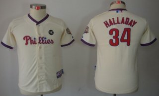 Philadelphia Phillies #34 Roy Halladay Cream Kids Jersey