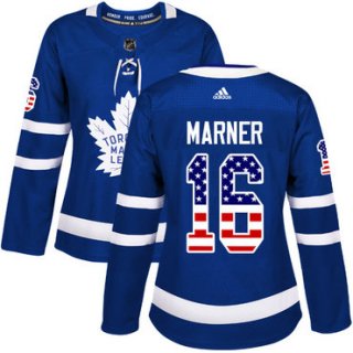 Adidas Toronto Maple Leafs #16 Mitchell Marner Blue Home Authentic USA Flag Women's Stitched NHL Jersey