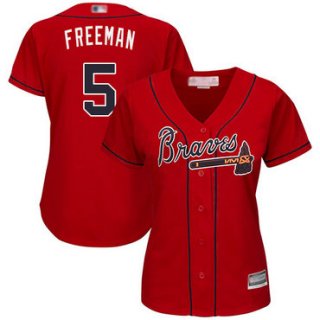 Braves #5 Freddie Freeman Red Alternate Women's Stitched Baseball Jersey