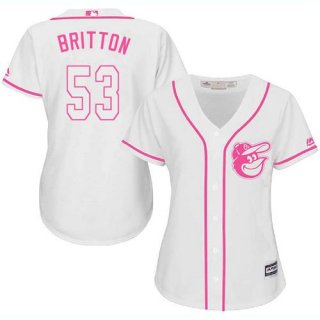 Orioles #53 Zach Britton White Pink Fashion Women's Stitched Baseball Jersey