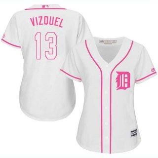 Tigers #13 Omar Vizquel White Pink Fashion Women's Stitched Baseball Jersey