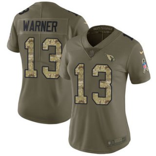 Women's Nike Arizona Cardinals #13 Kurt Warner Olive Camo Stitched NFL Limited 2017 Salute to Service Jersey