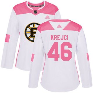 Adidas Boston Bruins #46 David Krejci White Pink Authentic Fashion Women's Stitched NHL Jersey