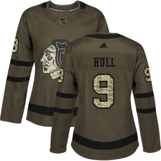 Adidas Chicago Blackhawks #9 Bobby Hull Green Salute to Service Women's Stitched NHL Jersey