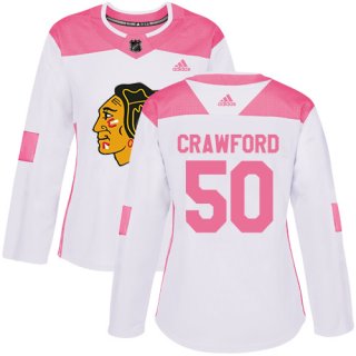 Adidas Chicago Blackhawks #50 Corey Crawford White Pink Authentic Fashion Women's Stitched NHL Jersey