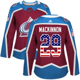 Adidas Colorado Avalanche #29 Nathan MacKinnon Burgundy Home Authentic USA Flag Women's Stitched NHL Jersey