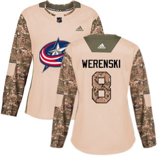 Adidas Columbus Blue Jackets #8 Zach Werenski Camo Authentic 2017 Veterans Day Women's Stitched NHL Jersey