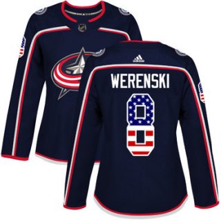 Adidas Columbus Blue Jackets #8 Zach Werenski Navy Blue Home Authentic USA Flag Women's Stitched NHL Jersey