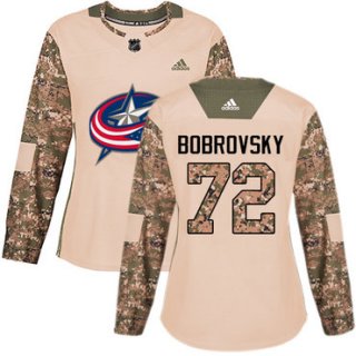 Adidas Columbus Blue Jackets #72 Sergei Bobrovsky Camo Authentic 2017 Veterans Day Women's Stitched NHL Jersey