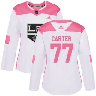 Adidas Los Angeles Kings #77 Jeff Carter White Pink Authentic Fashion Women's Stitched NHL Jersey