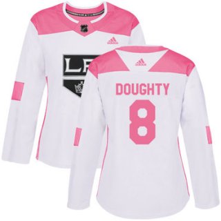 Adidas Los Angeles Kings #8 Drew Doughty White Pink Authentic Fashion Women's Stitched NHL Jersey