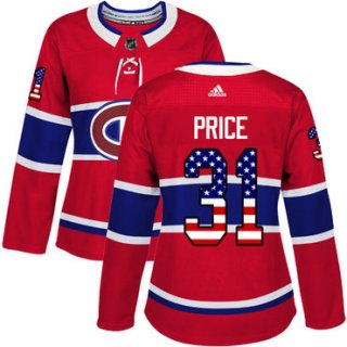 Adidas Montreal Canadiens #31 Carey Price Red Home Authentic USA Flag Women's Stitched NHL Jersey