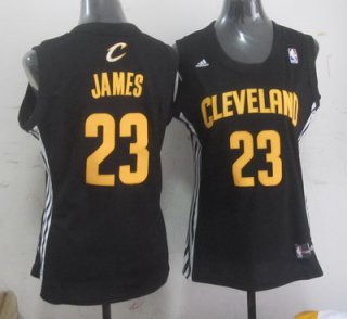 Cleveland Cavaliers #23 LeBron James Black With Gold Womens Jersey