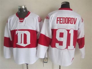 Men's Detroit Red Wings #91 Sergei Fedorov 2008-09 White CCM Vintage Throwback Jersey