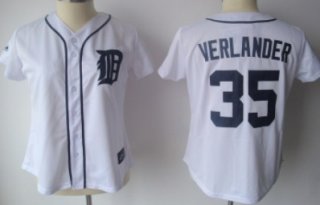 Detroit Tigers #35 Verlander White With Black Womens Jersey