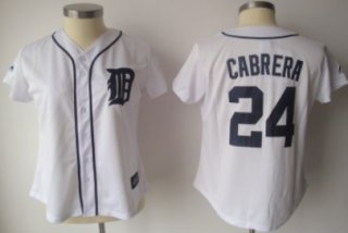 Detroit Tigers #24 Cabrera White With Black Womens Jersey