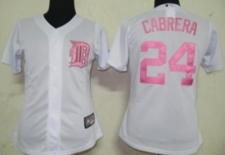 Detroit Tigers #24 Cabrera White With Pink Womens Jersey