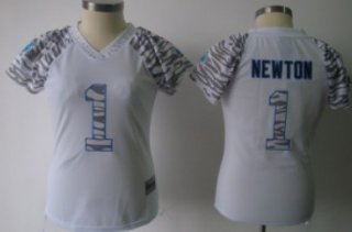 Carolina Panthers #1 Cam Newton White Womens Zebra Field Flirt Fashion Jersey