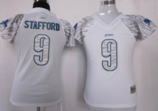 Detroit Lions #9 Matthew Stafford White Womens Zebra Field Flirt Fashion Jersey