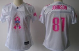 Detroit Lions #81 Calvin Johnson 2011 Breast Cancer Awareness White Womens Fashion Jersey