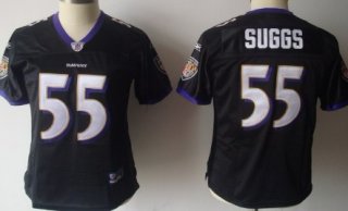 Baltimore Ravens #55 Terrell Suggs 2011 Black Womens Team Jersey