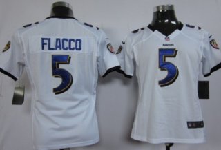 Nike Baltimore Ravens #5 Joe Flacco White Game Womens Jersey