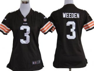 Nike Cleveland Browns #3 Brandon Weeden Brown Game Womens Jersey