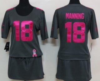 Nike Denver Broncos #18 Peyton Manning Breast Cancer Awareness Gray Womens Jersey