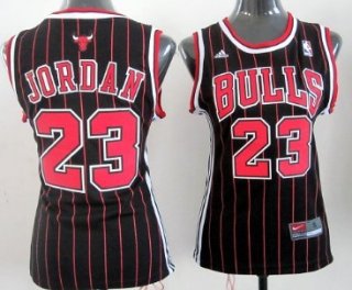 Chicago Bulls #23 Michael Jordan Black Pinstripe Womens Jersey