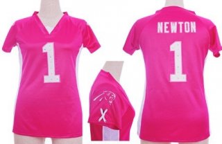 Nike Carolina Panthers #1 Cam Newton 2012 Pink Womens Draft Him II Top Jersey