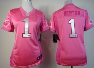 Nike Carolina Panthers #1 Cam Newton Pink Love Womens Jersey